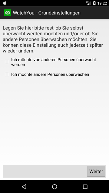 Screenshot von der WatchYou App - Einrichtung