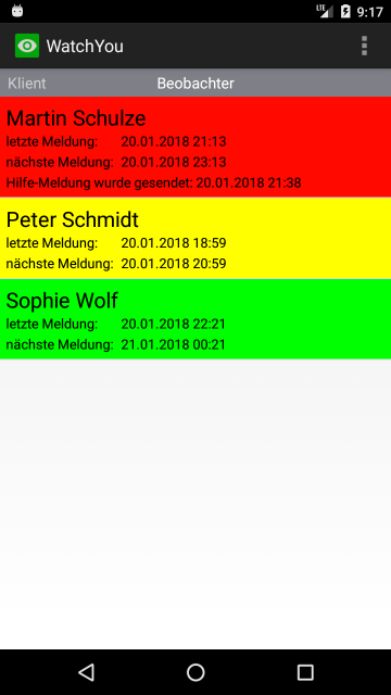 Screenshot von der WatchYou App - Aussehen für die Beobachter